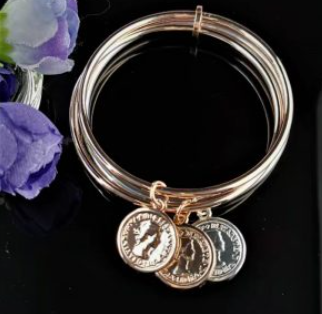 SHE ROSE GOLD AND SILVER COIN BANGLE