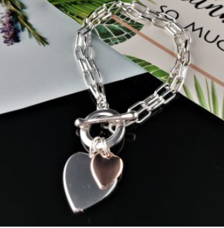 SHE LINK BRACELET  WITH SILVER AND GOLD HEART 